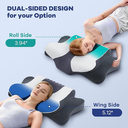 DONAMA Cervical Neck Pillow for Pain Relief, Orthopedic Contour Neck Pillow with Memory Foam Ergonomic Pillows with Dual Heights for Back, Stomach and Side Sleepers (Grey)