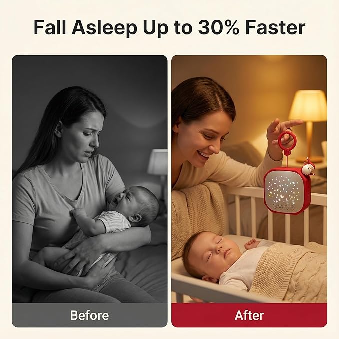 White Noise Sound Machine Baby with Star Projector | Portable Sound Music Soother for Kids & Infants | Perfect Baby Gifts for Christmas Themed Holiday Decor, Car, Travel (Santa Claus)