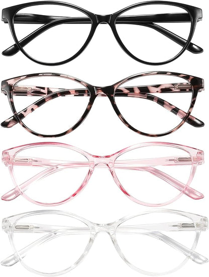 Przene 4 Pack Blue Light Blocking Reading Glasses,Readers for Women and Men with Spring Hinge