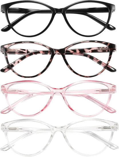 Przene 4 Pack Blue Light Blocking Reading Glasses,Readers for Women and Men with Spring Hinge