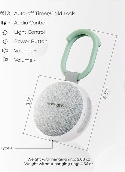 Momcozy Portable Sound Machine with Night Light, White Noise Sound Machine for Baby, 20 Soothing Sounds, Sound Therapy, Long-Lasting Power, Timer, Clips on Stroller, Baby Shower Gifts