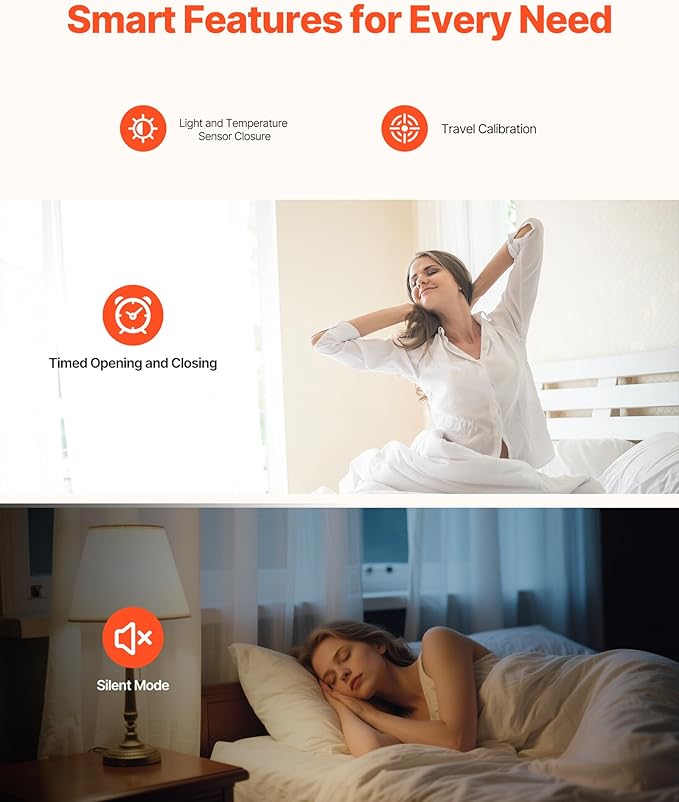 VEVOR Automatic Curtain Opener, 2 Pack, APP and Remote Control, Hub Included, Electric Smart Curtain Opener Compatible with Alexa and Google Home, Timed Opening and Closing, for Roman Rods, U/I Rails