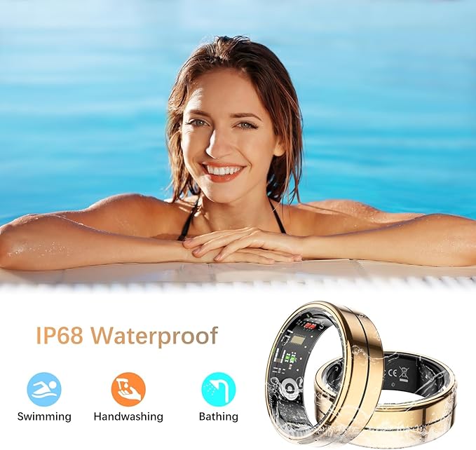 Fit Ring for Women Men, Ring Health Tracker with Heart Rate,Blood Oxygen,Heart Rate Variability, Stress, Sleep Monitor, Step Counter, Smart Ring for iPhone & Android, No Subscription Fee (Gold, 11#)