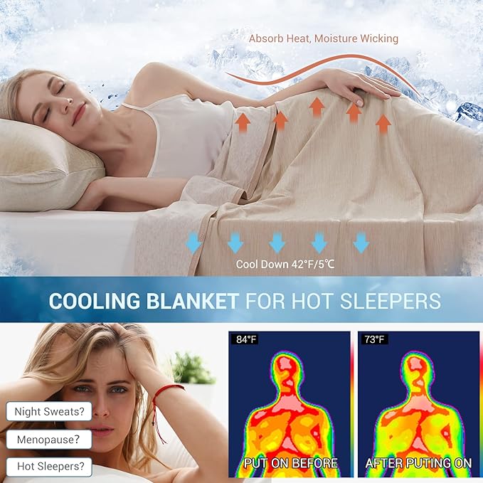 Marchpower Arc-Chill Cooling Blanket for Hot Sleepers Queen Size, Double-Sided Design Japanese Cooling Fiber Absorbs Body Heat, Lightweight Soft Cold Blanket for Summer Sleeping Bed