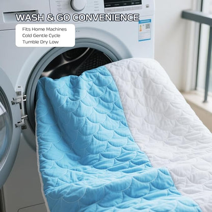 Cooling Blanket for Hot Sleepers - Queen Size Lightweight Breathable Tencel Blend, Double Sided All-Season Comforter, Temperature Regulating & Machine Washable (Blue+White, Queen (90''x90''))