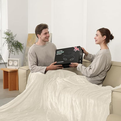 Electric Blanket King Size, Super Soft Cozy Upgraded Flannel Heated Blanket Dual Control with 5 Heating Levels & 10 Hours Auto Off, Fast Heating Blanket & Overheat Protection, 100" x 90", White