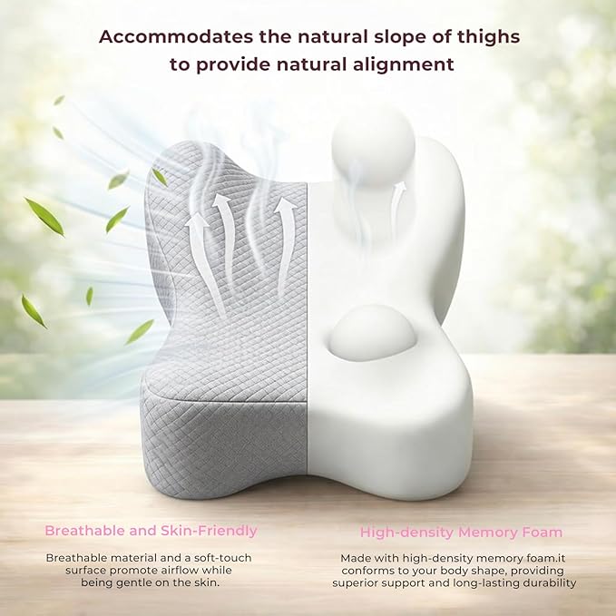 Knee Pillow for Side Sleepers,Memory Foam Balanced Support for Hip & Sciatica Pain Relief,Leg Pillow for Side Sleeping,Adjustable Elastic Strap for Pregnant Women and Seniors (Grey)