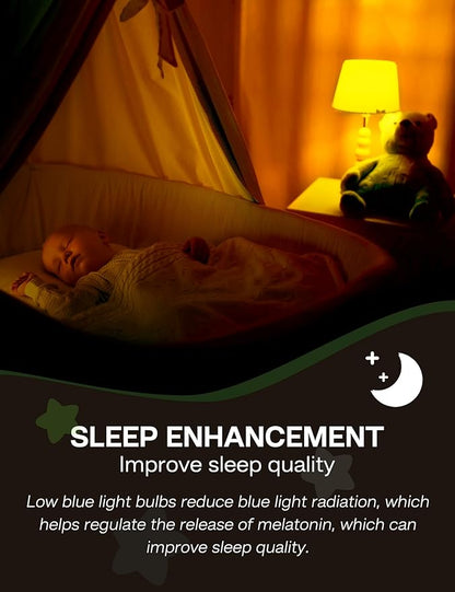 Amber Sleep Light Bulbs: 3W Amber Warm Light Bulb 1800K, Blue Light Blocking Dim Light Bulbs 40W Equivalent, E26 Bulbs for Mood Soothing, Bedroom and Baby Nursery, 2 Pack