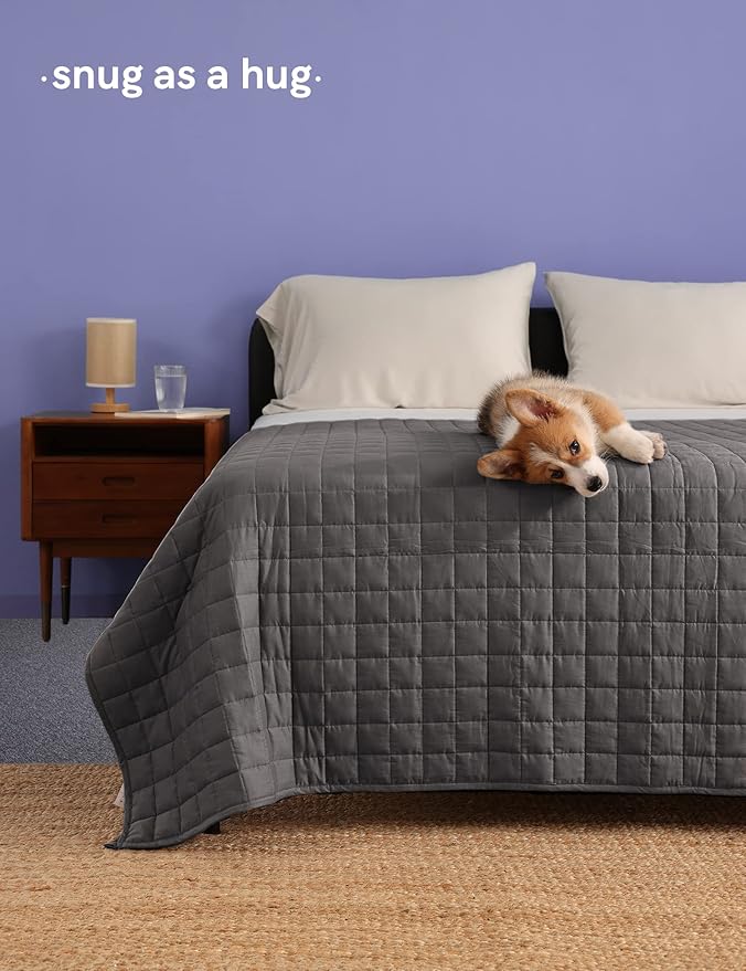 YnM Cotton King Size Weighted Blanket for Adults (88x104 Inches, 25 Pounds, Dark Grey), Smallest Compartments with Cooling Glass Beads,Heavy Blanket for Two Persons of 110~190lbs on Queen or King Bed