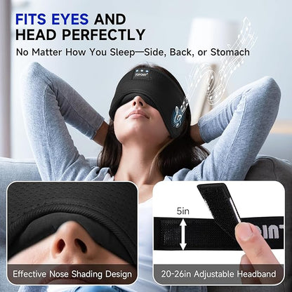 TOPOINT Sleep Mask with Bluetooth Headphones, Breathable Silk Eye Mask for Sleeping Men Women, Bluetooth Sleep Mask Blackout with Speakers, Microphone Handsfree, USB C for Travel Meditation Gifts