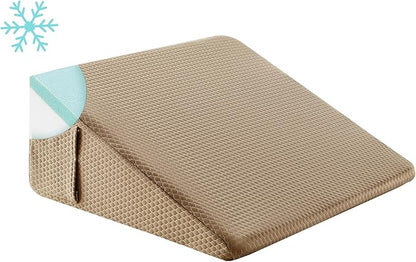 Bedluxe Wedge Pillow, 12 inch Bed Wedge Pillow for Headboard, Pillow Wedge for Acid Reflux Relief, Sleeping, After Surgery, Snoring, Gerd, Triangle Pillow Wedge - Cooling Memory Foam Top, Coffee