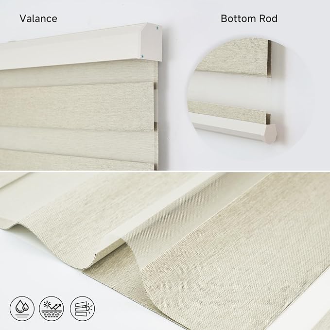 Motorized Zebra Blinds, Cordless Blackout Window Shades with Remote, Custom Dual Layer Smart Roller Shades Compatible with Alexa Google Assistant, Automatic Light Filtering Window Blinds,Beige