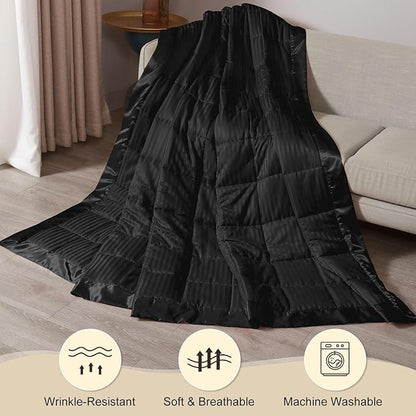 downluxe Weighted Blanket Queen Size, 15 lb Weighted Blanket with Glass Beads for All Season, Machine Washable Heavy Blanket (Black, 90 X 90 Inch)