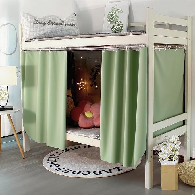 Blackout Bunk Bed Curtains Dorm Loft Privacy Cover Canopy Student Children Single Green 2PCS