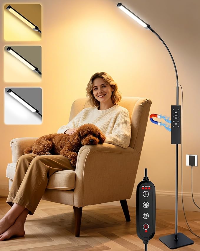 Light Therapy Lamp, 10000Lux UV-Free Sunlight Therapy Happy Lamp, Full Spectrum Light Therapy Floor Lamp with Adjustable Height & Brightness, 3 Color Temps, Therapy Lamp with Remote Control