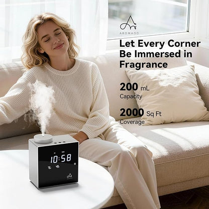 2026 Smart Waterless Diffuser, 2000 Sq.Ft Cold Air Scent Machine with Clock & Environmental Display | 7 Fragrance Levels, 9 Timer Settings, Hotel Collection Diffuser for Home & Large Rooms (Silver)