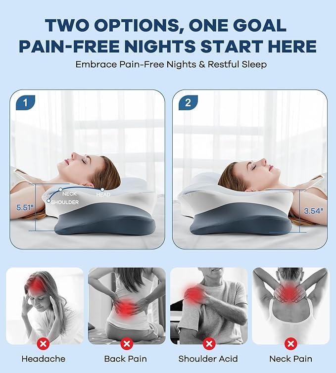 DONAMA Cervical Pillow for Neck and Shoulder,Contour Memory Foam Pillow,Ergonomic Neck Support Pillow for Side Back Stomach Sleepers with Pillowcase