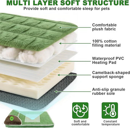 Heated Cat Bed Indoor Washable Bed Memory Foam Soft Dog Bed with Side Pillow, Smart Temperature Control Switch, Removable Cotton Sleeve Wash-Green (Green, 20 x 20 x 2 in)