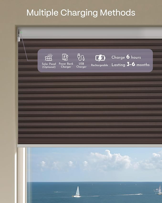 Graywind Motorized Matter Cellular Shades- 100% Blackout 1-3/4"Cell Honeycomb Blinds for Indoor Windows, Compatible with Alexa Google Siri, Custom Size, Coffee