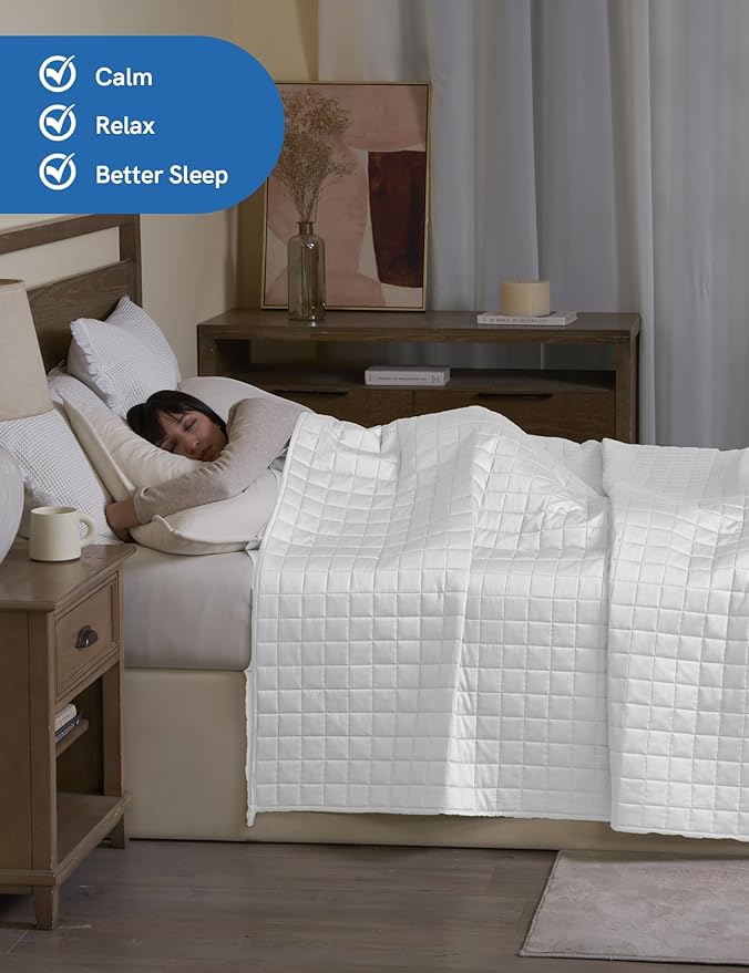 YnM Cooling Weighted Blanket for Adults, 20lbs Heavy Bed Throw for One Person of 190lbs, Perfect for Hot Sleepers or Warm Climates with Cooling Rayon/Glass Beads(60x80 Inches,Queen Bed, White)