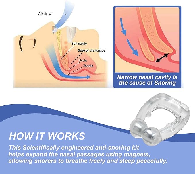 Pack of 6 Magnetic Anti-Snore Clips - Silicone Nose Clips - Reusable Snoring Solution for Nasal Snorers - Enjoy a More Peaceful Night's Sleep - by Mobi Lock