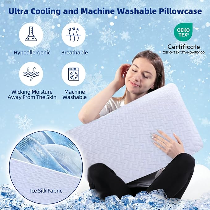 LOFE Adjustable Memory Foam Pillow - 4 Height from 1.2 to 4.8in, Cervical Pillow for Neck Pain Relief, CertiPUR-US Neck Support Pillow for Side Sleepers, Back/Stomach Sleepers, a Removable Cool Cover