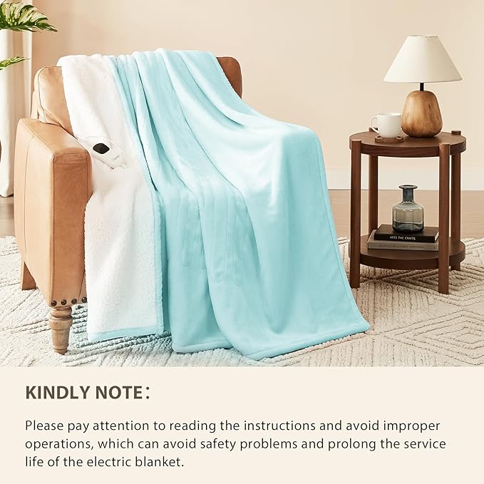 Homemate Electric Heated Blanket Queen Size - 84"x90" Heating Blanket Queen Size Dual Control 1/2/4/6/8 Hours Auto-Off 10 Heat Level Over-Heat Protection Flannel Sherpa ETL Certification