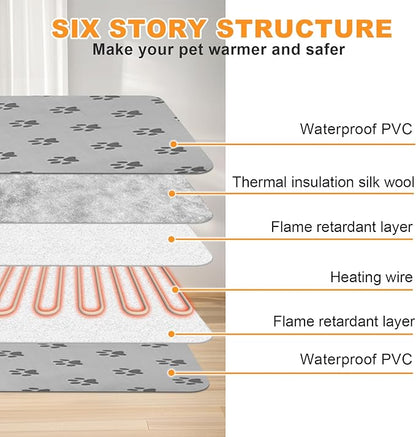 Large Dog Heating Pad 34x21in Smart Thermostat Switch Heated Dog Bed,Obtained MET and UL Dual Certification,Waterproof Bite-Resistant Pet Heating pad- Paw