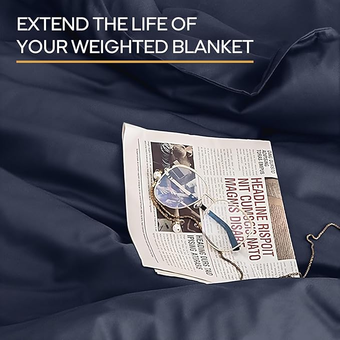 ZonLi 60"x80" Navy Blue Duvet Cover, Oeko-texCertified 100% Cotton, Queen Size RemovableDuvet Cover for Weighted Blanket
