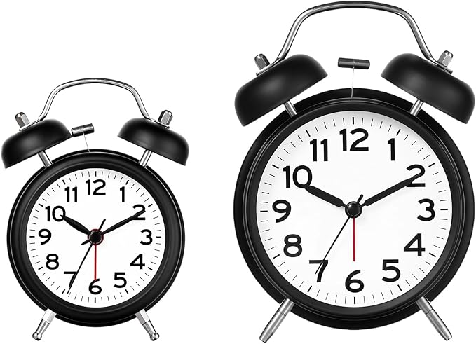 AKCISOT Loud Alarm Clock for Heavy Deep Sleepers, 4.5 Inches Analog Metal Twin Bell Clocks Battery Operated with Backlight for Bedroom Bseide, Old Fashioned for Desk Home Decoration (Black White)