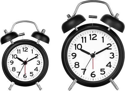AKCISOT Loud Alarm Clock for Heavy Deep Sleepers, 4.5 Inches Analog Metal Twin Bell Clocks Battery Operated with Backlight for Bedroom Bseide, Old Fashioned for Desk Home Decoration (Black White)