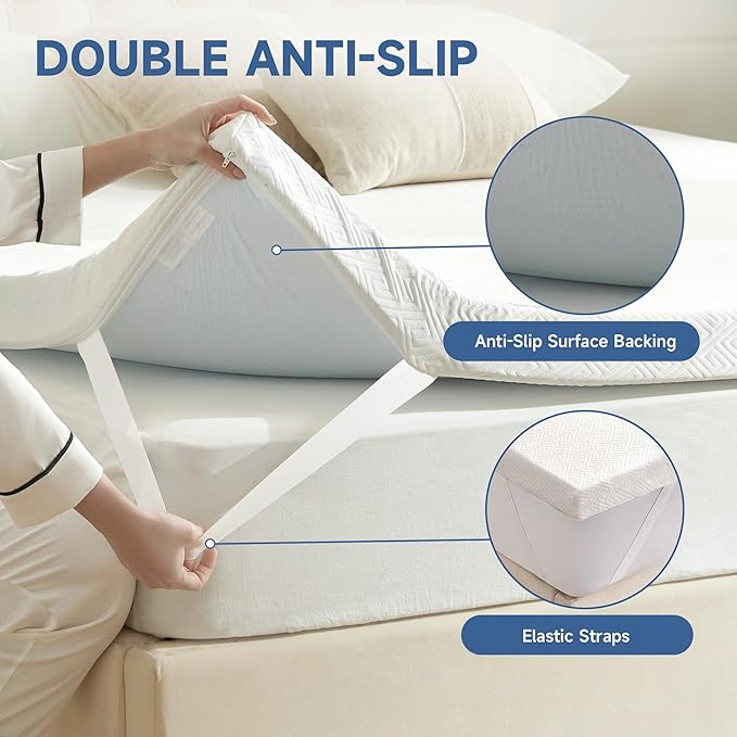 2 Inch Memory Foam Mattress Topper Queen, Memory Foam Pad with Removable & Washable Cover, Bed Topper for Back Pain, Non-Slip Ventilated Design, Queen Size