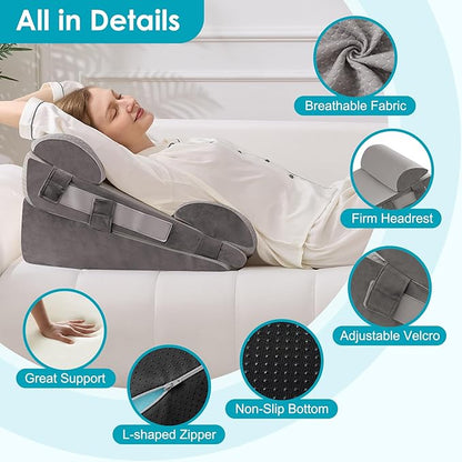 4Pcs Wedge Pillow Set for After Surgery,Acid Reflux Relief, Adjustable Bed Wedge Pillows for Sleeping,Anti Snore, Memory Foam Triangle Pillow for Back&Neck&Shoulder Pain Relief, Grey