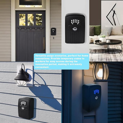 Smart Bluetooth Key Lock Box,Remote Access via App/Code,Resettable 6-Digit Combination,Large Capacity for 5 Keys,Wall-Mounted,No WiFi Needed,Black