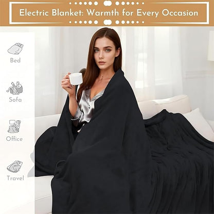 Electric Heated Blanket 72"x84" Full Size Flannel Heated Blanket, Cozy & Warm for All Night, 5 Heat Settings & 10 Hours Auto Off, Machine Washable, Black