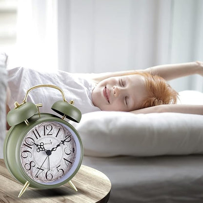 Loud Alarm for Deep Sleepers 4'' Retro & Fashionable Twin Bell Alarm Clock with Backlight for Bedroom and Home Decoration(Avocado Green)