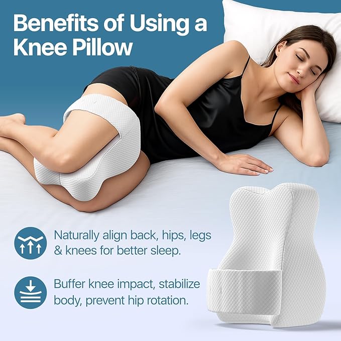 Knee Pillow for Side Sleepers, Large Comfortable Memory Foam Leg Pillow for Side Sleeping, Adjustable Strap, Pillow Sleeping Between Legs Aligns Spine (Gray)