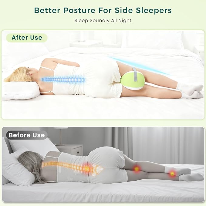 Knee Pillow for Side Sleepers, Leg Pillow with Adjustable Hook & Loop Strap & Removable Washable Cover for Spine Alignment, Sciatica, Hip & Back Pain Relief