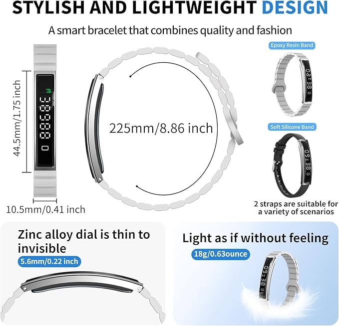 Lightweight Smart Bracelet for Women Men, Step Tracker Watch Wristband With 24/7 Heart Rate Sleep Monitor, 12 Sport Modes Fitness Trackers, Waterproof Health Band Fits Android IOS (Gray+Black)
