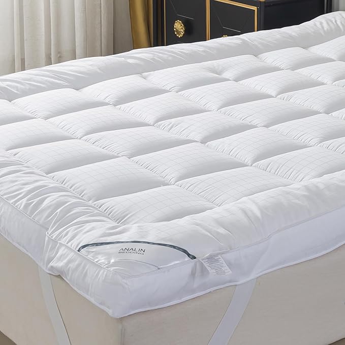 Extra Thick Twin XL Mattress Topper Dorm Bedding. Breathable Cooling Mattress Pad Cover.100% Cotton Pillow Top Quilted Mattress Protect Bed Mattress Topper1400GSM Soft Down Alternative Fill (39x80'')