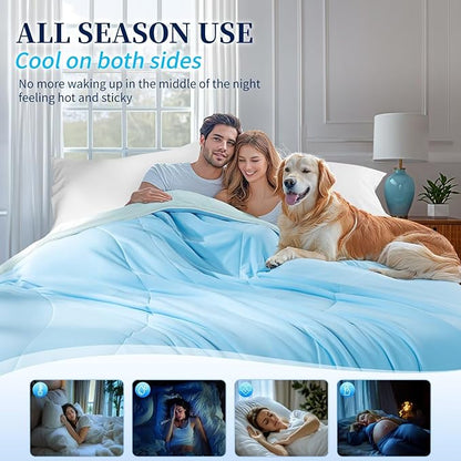Rwlvpe Cooling Comforter Queen Size, Double-Sided Cooling Blanket for Hot Sleepers Night Sweats, Summer Comforter for Queen Size Q-Max>0.45 Ice Blanket Breathable Soft Lightweight Comforters, 90"x90"