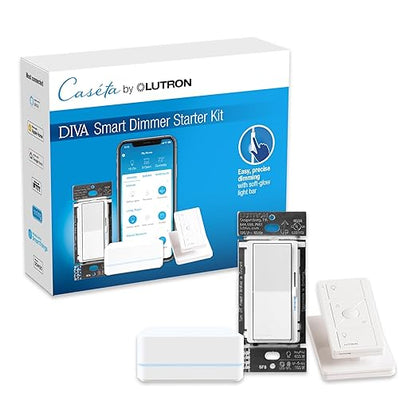 Lutron Diva Smart Dimmer Switch Kit for Caseta Lighting w/ Hub, Pico Remote & Pedestal, Smart Dimmer Works with Apple Home, Ring, Google Home, 3 Way, DVRF-BDG-1DP-A