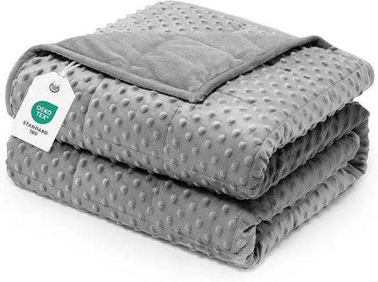 Wemore Weighted Blanket for Adults Queen Size 15 lbs, Minky Dot Cooling Heavy Blankets, Cozy Soft Washable Throw Blanket with Glass Beads, Grey 60 x 80 inches