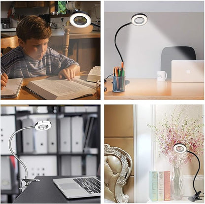 Clip Light Reading Lights 48 LED Clamp-on Desk Lamp with 3 Color Modes and 10 Brightness Dimmable, 360 ° Flexible Gooseneck Book Clamp Light for Video Conference Lighting Headboard