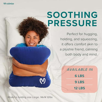 Calmier - 9 lb Sensory Weighted Pillow - Glass Bead Filled Hug Pillow - Ultra Plush Cozy Weight Sensory Pillows for Adults and Kids - Weighted Lap Pad (Blue- Minky, 9 LBS)