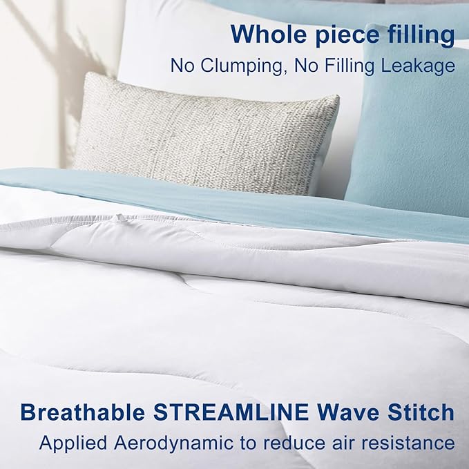 Lightweight Comforter Cooling White, All Season Duvet Insert Breathable Full Size Summer Bedding, Soft Microfiber Cool Down Alternative Quilt with Corner Tabs, 82x86 inch