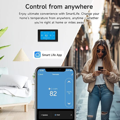 Smart Thermostat for House with C-Wire Adapter, Programmable WiFi Thermostat Compatible with Alexa and Google Assistant,Energy Saving, Remote Control Tuya/Smart Life, C-Wire Require