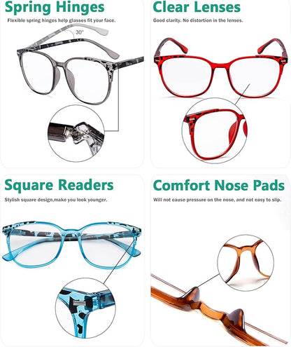 Eyekepper Ladies Reading Glasses - 4 Pack Large Square Readers for Women