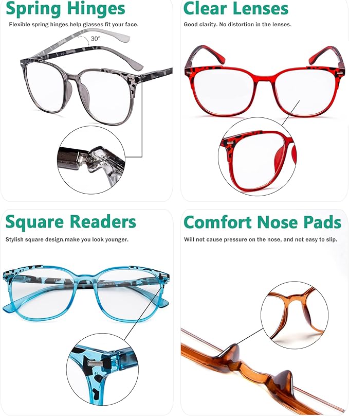 Eyekepper Ladies Reading Glasses - 4 Pack Large Square Readers for Women