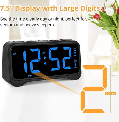 Loud Alarm Clock for Heavy Sleepers Adults, Vibrating Alarm Clock for Teens/Deaf, 7.5" Bright Clear Digital Screen, Adjustable Brightness with Night Light, 3 Levels Bed Shaker Under Pillow, Dual Alarm